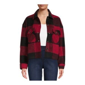 Wild Skye Buffalo Plaid Shacket L Red Black Flannel Cropped Lumberjack